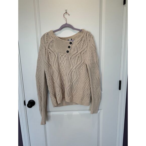 J.Crew Fisherman's Henley Sweater Cream - Picture 1 of 5